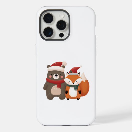クリスマス/冬 かわいい クマとキツネ iPhoneケース (裏面)