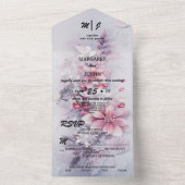 クリスマス 冬 紫の花 ヴィンテージ ウェディング  オールインワン招待状 (内側)