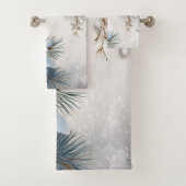クリスマス、冬、青、松のコーン雪 バスタオルセット (インサイチュ)