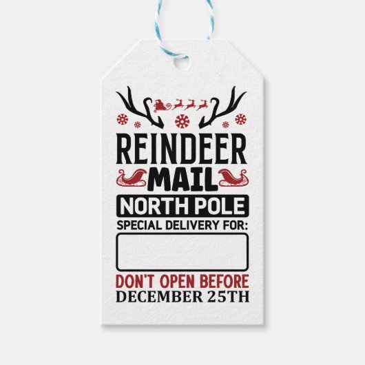 クリスマス 北極 郵便 配達 サンタのトナカイ ギフトタグ (正面)