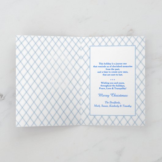 クリスマス,友だち,青/木,贈り物 シーズンカード (内部)