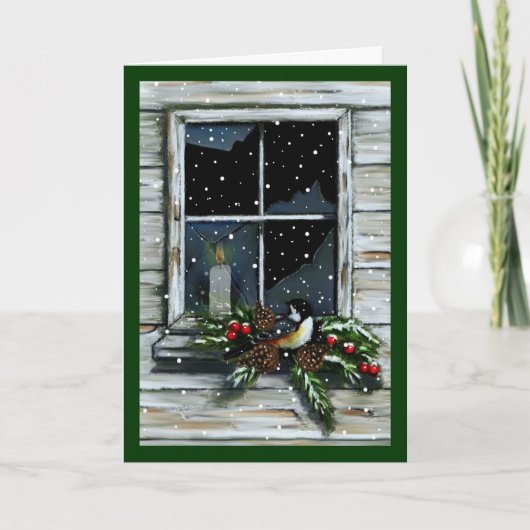 クリスマス:古いバーンウィンドウ：イエス：ライト、ろうそく シーズンカード (正面)