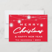 クリスマス 名前 フォト ライト 赤 ネイビー 招待状 (正面)