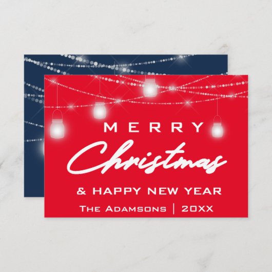 クリスマス 名前 フォト ライト 赤 ネイビー 招待状 (正面/裏面)