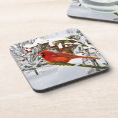 クリスマス、基本的な鳥、雪、コルクのコースター コースター (左側)