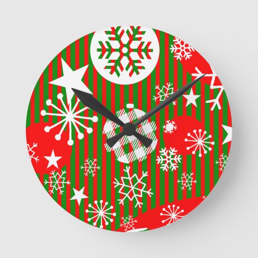 クリスマス 壁掛け時計 喜びを世界に 赤と緑 ラウンド壁時計 (正面)