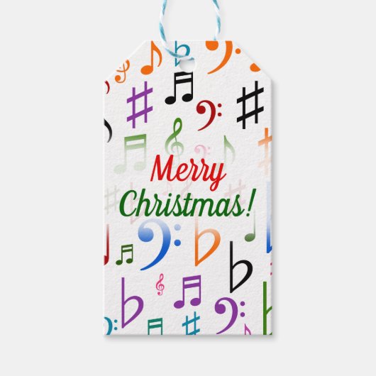 クリスマス；多くのカラフル音楽ノートとシンボル ギフトタグ (正面)
