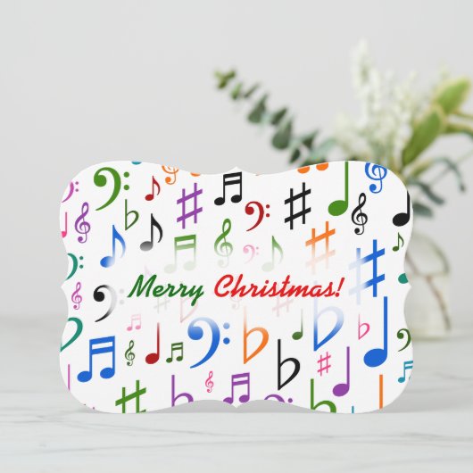 クリスマス；多くのカラフル音楽ノートとシンボル 招待状 (スタンド正面)