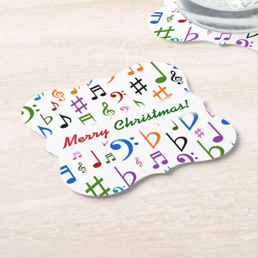 クリスマス;多くのカラフル音符と記号 ペーパーコースター (アングル)