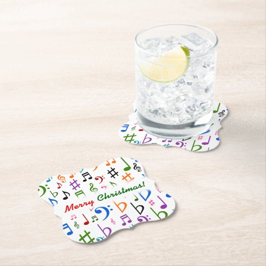 クリスマス;多くのカラフル音符と記号 ペーパーコースター (インサイチュ)