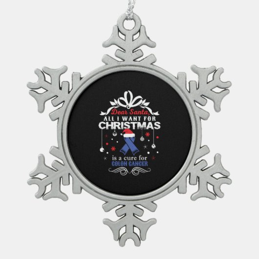 クリスマス – 大腸がん認識度シャツ スノーフレークピューターオーナメント (正面)