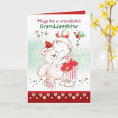 クリスマス、孫娘、かわいいベビーガール&テディ カード (黄色い花)