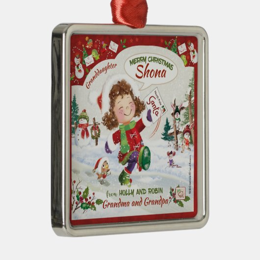 クリスマス、孫娘、サンタの手紙。 メタルオーナメント (右)