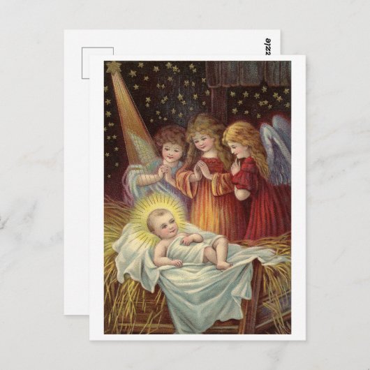 クリスマス、宗教的、ヴィンテージの休日の挨拶 ポストカード (正面/裏面)
