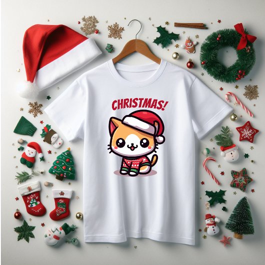 クリスマス、家族とおもしろい子猫 Tシャツ