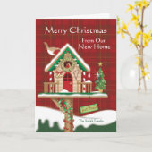 クリスマス、引っ越しました、かわいい巣箱 カード (黄色い花)