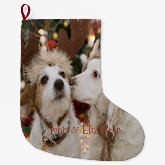 クリスマス、恋する犬たち ラージクリスマスストッキング (正面)
