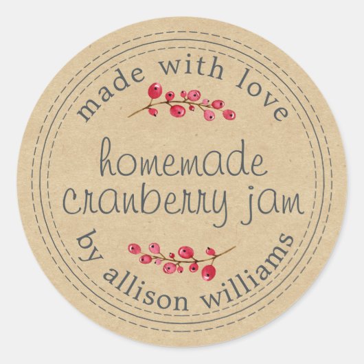 クリスマス　手作り　クランベリージャム　クラフト紙 ラウンドシール (正面)