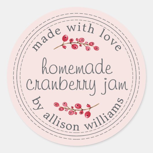クリスマス 手作り クランベリー ジャム 缶詰 ピンク ラウンドシール (正面)