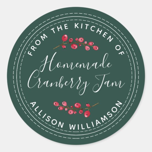 クリスマス 手作り クランベリー ジャム 缶 ダーク グリーン ラウンドシール (正面)