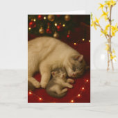 クリスマス 折りたたみグリーティングカード 眠り猫 カード (黄色い花)