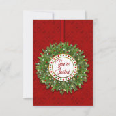 クリスマス、招待状、クリスマスリースオン赤 招待状 (正面)