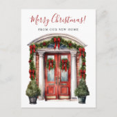 クリスマス 新しい家の玄関先 引っ越し 案内ポストカード (正面)