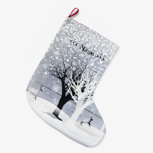 クリスマス&新年おめでとう! モノグラムテキスト ラージクリスマスストッキング (正面 (吊り時))