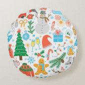 クリスマス、新年のアイコンセット。冬休みビント ラウンドクッション (裏面)