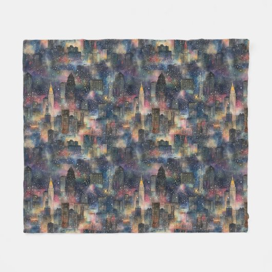 クリスマス&新年の水彩画のシカゴ フリースブランケット (正面(横))