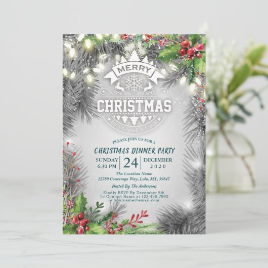 クリスマス&新年ディナーパーティーパインポインセチア 招待状 (スタンド正面)