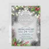 クリスマス&新年ディナーパーティーパインポインセチア 招待状 (正面/裏面)