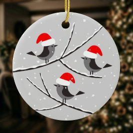 クリスマス 新年 かわいい 鳥 サンタの帽子 セラミックオーナメント