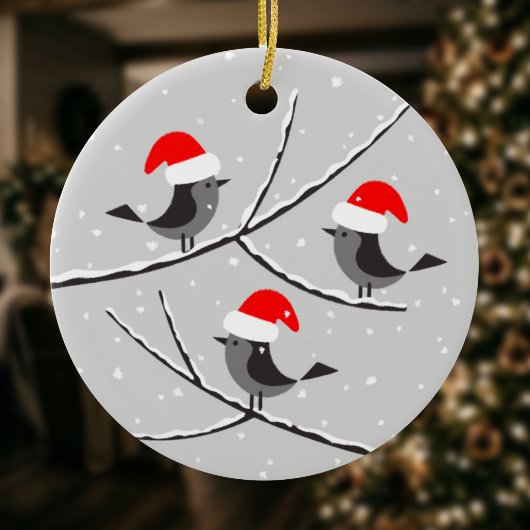 クリスマス 新年 かわいい 鳥 サンタの帽子 セラミックオーナメント