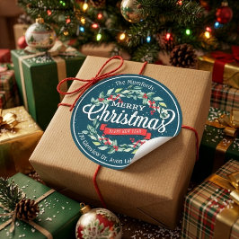 クリスマス 新年 フラワー 赤いベリー アドレス ラウンドシール