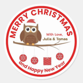 クリスマス＆新年　冬のかわいいフクロウの名前 ラウンドシール