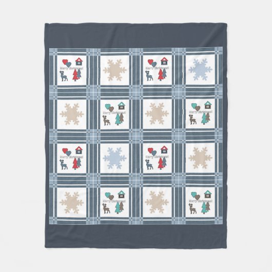 クリスマス、新年、鹿 フリースブランケット (正面)