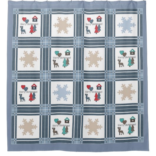 クリスマス，新年，鹿，冬 シャワーカーテン (正面)