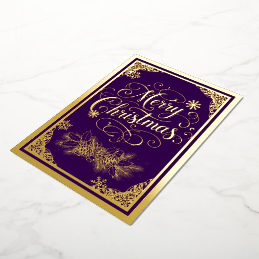 クリスマス、映画のボーダー、紫、写真の内側 箔シーズンカード (回転した状態)