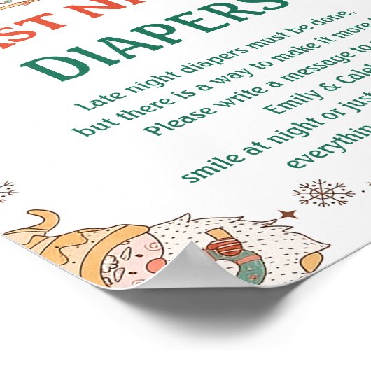 クリスマス「昨夜おむつ」赤ちゃんシャワーゲーム ポスター (角)