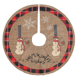 クリスマス – 暖かい冬の願い – 雪だるま ブラッシュドポリエステルツリースカート