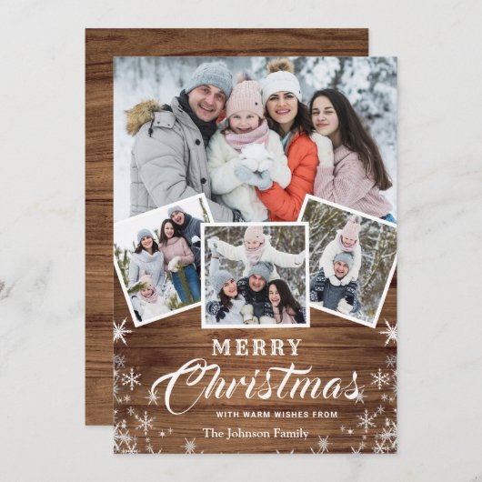 クリスマス　木製　４枚写真　QRコード付きグリーティングカード シーズンカード (正面/裏面)
