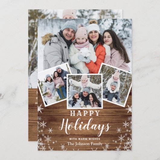 クリスマス 木製 5枚写真 グリーティング シーズンカード (正面/裏面)