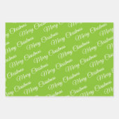 クリスマス、木、雪の結晶ホリデーグリーン ラッピングペーパーシート (正面2)