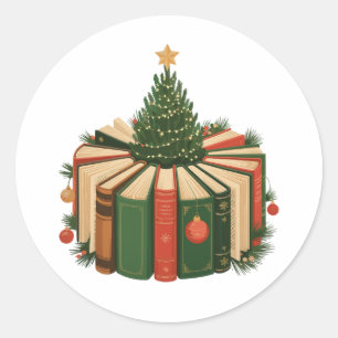 クリスマス 本 ツリー 読書好き Xmas 本好き ラウンドシール