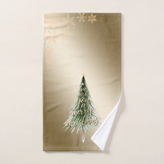 クリスマス 松の木 、雪の結晶 バスタオルセット (ハンドタオル)