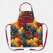 クリスマス – 松の枝，赤い果実，ピネコン エプロン (正面)