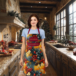 クリスマス – 松の枝，赤い果実，ピネコン エプロン