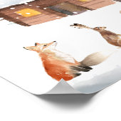 クリスマス、森の動物、丸太小屋 ポスター (角)