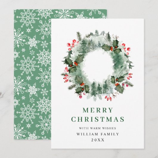 クリスマス　森　もみの木　ホリー　わっか シーズンカード (正面/裏面)